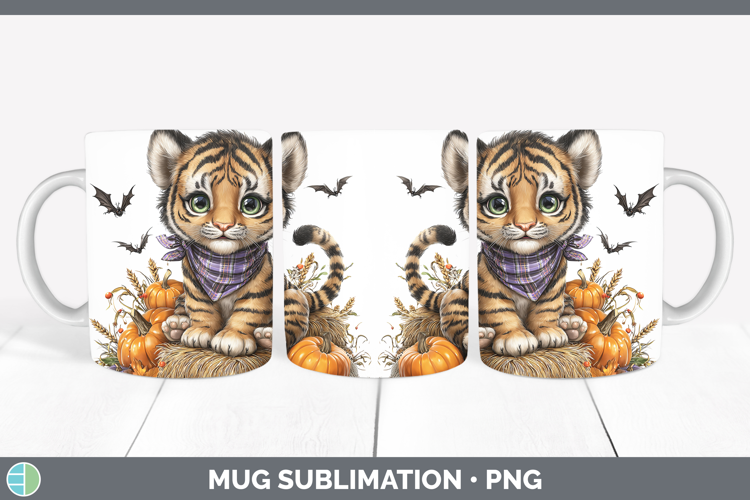 Animals Halloween Tiger Mug Wrap Sublimation Coffee Cup Desi