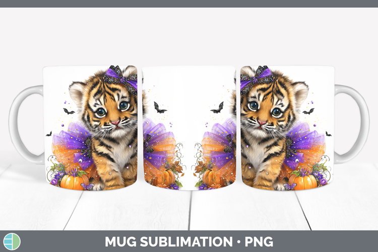 Animals Halloween Tiger Mug Wrap Sublimation Coffee Cup Desi