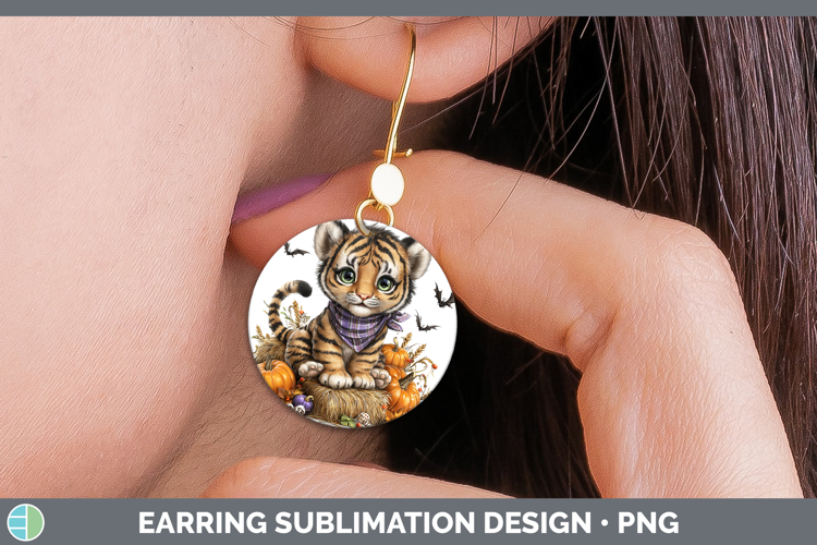Animals Halloween Tiger Round Earrings Sublimation Earrings