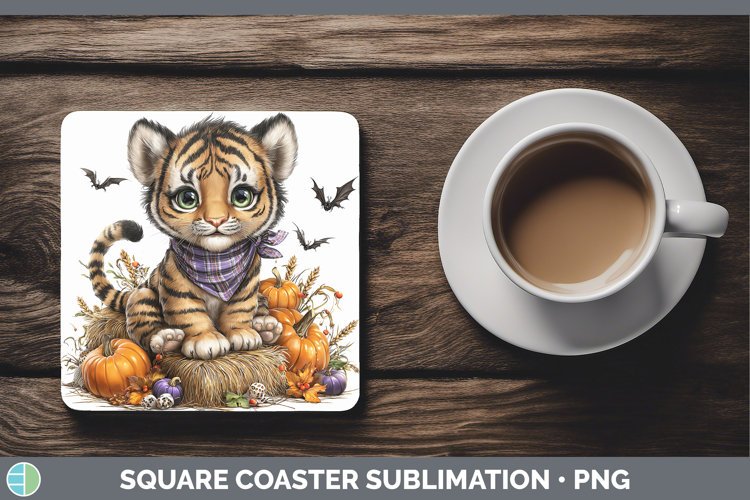 Animals Halloween Tiger Square Coaster Sublimation Coaster D