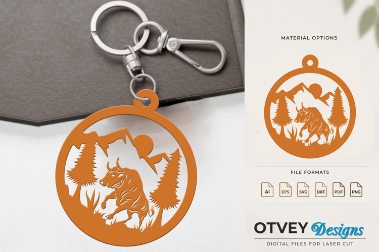 Wildlife Bull Mountain Keychain Laser Cut