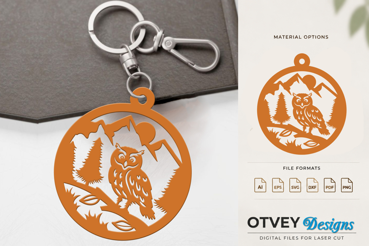 Rustic Owl Forest Keychain Lasercut