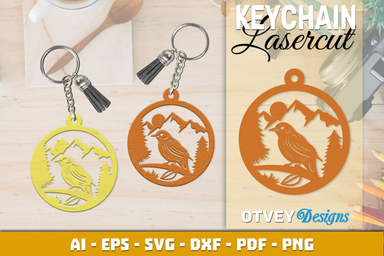 Forest Bird Mountain Keychain Laser Cut File example image 1