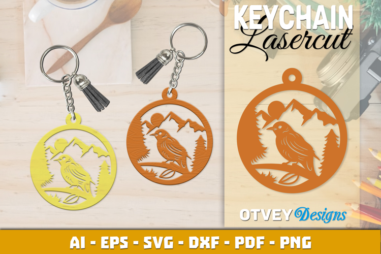 Forest Bird Mountain Keychain Laser Cut File