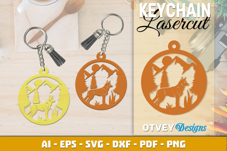Fox Mountain Forest Keychain Laser Cut SVG Design