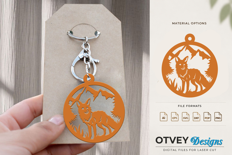 Rustic Fox Mountain Keychain Laser Cut SVG Design