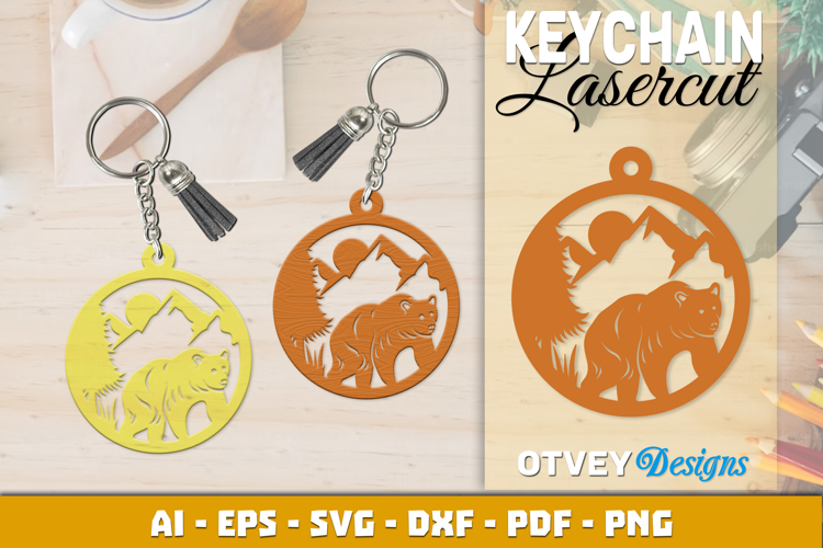 Bear Mountain Forest Keychain Laser Cut SVG Design