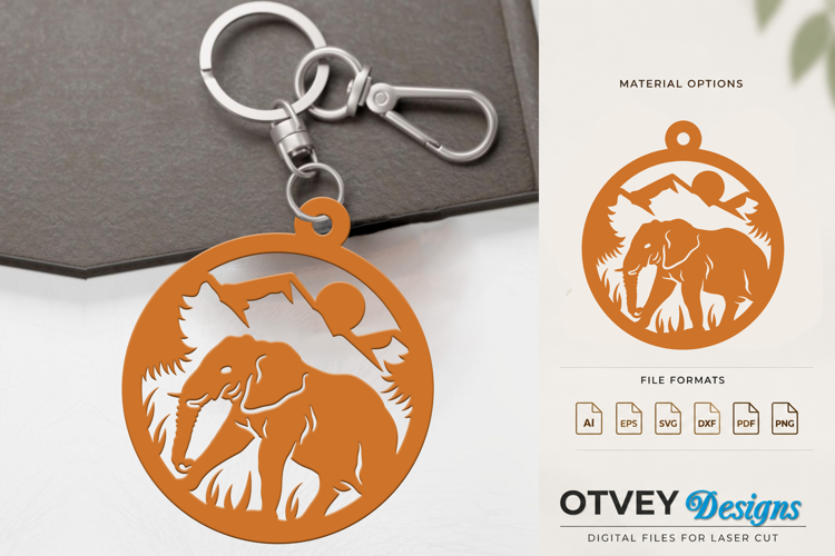 Elephant Mountain Forest Keychain Laser Cut SVG Design