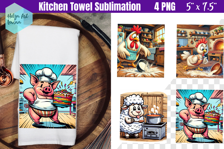 Funny farm animals Kitchen Towel Sublimation