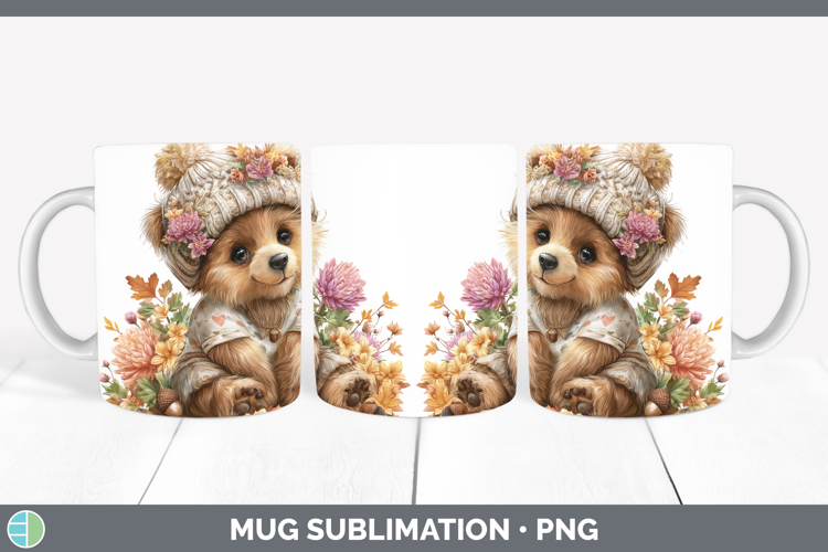 Bear Mug Wrap Animals Knit Hat Sublimation Coffee Cup Design