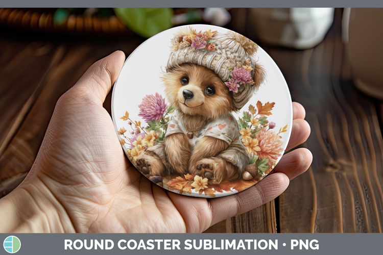 Bear Round Coaster Animals Knit Hat Sublimation Coaster Desi