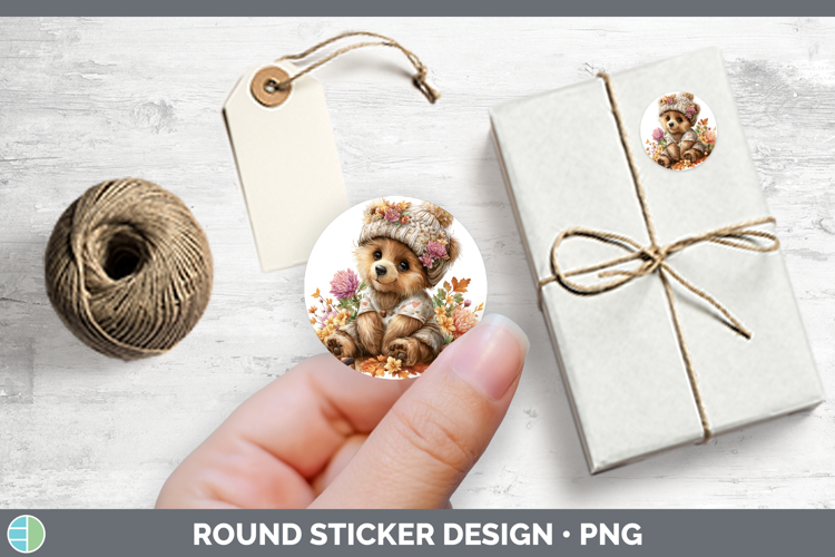 Animals Knit Hat Bear Stickers | Round Labels Designs