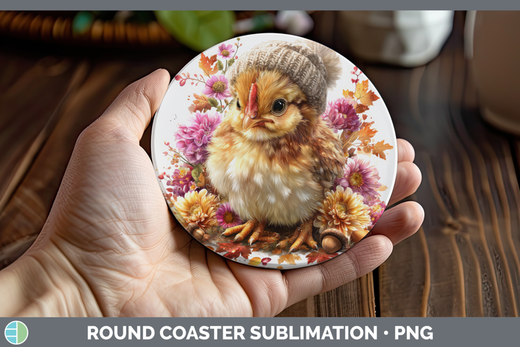 Chicken Round Coaster Animals Knit Hat Sublimation Coaster D
