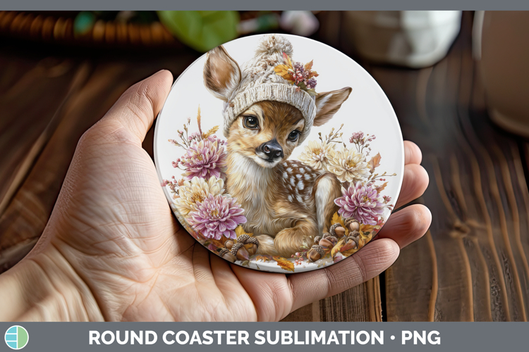Deer Round Coaster Animals Knit Hat Sublimation Coaster Desi