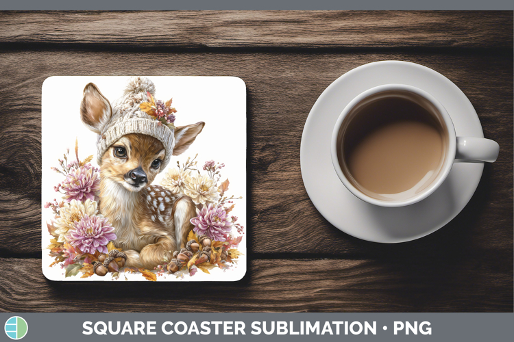 Deer Square Coaster Animals Knit Hat Sublimation Coaster Des