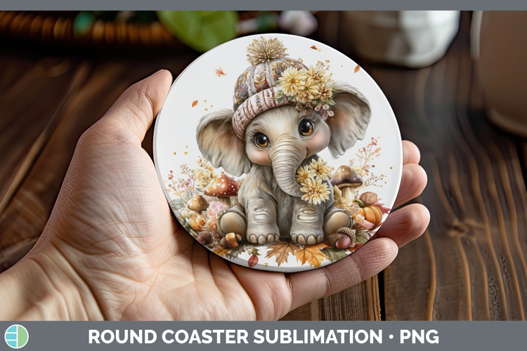 Elephant Round Coaster Animals Knit Hat Sublimation Coaster