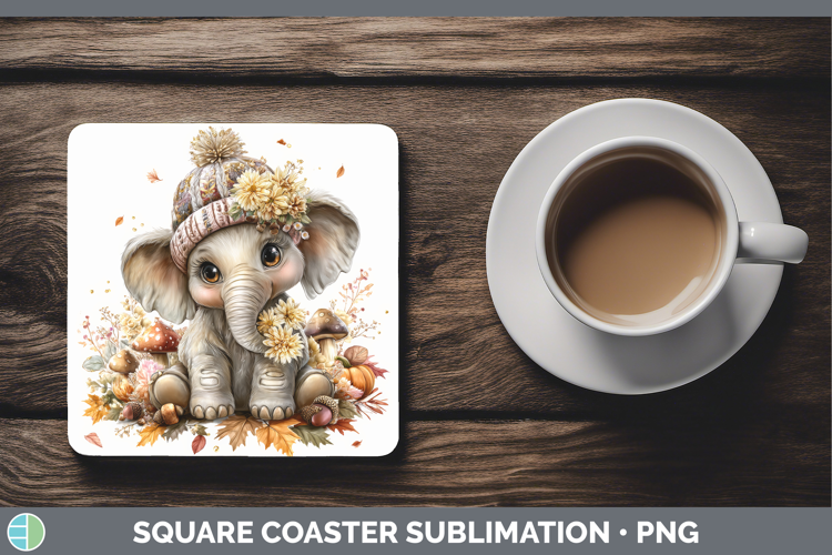 Elephant Square Coaster Animals Knit Hat Sublimation Coaster