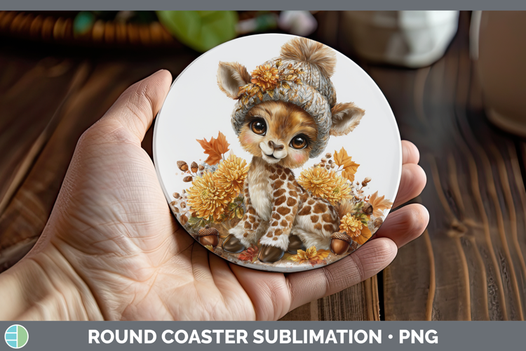 Giraffe Round Coaster Animals Knit Hat Sublimation Coaster D