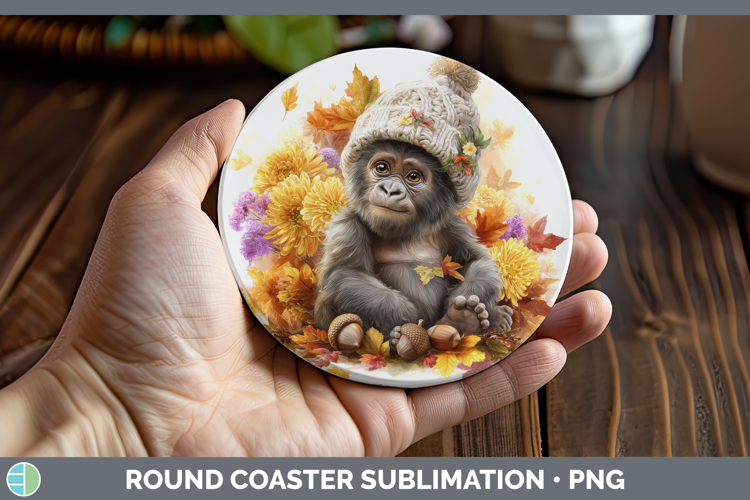 Gorilla Round Coaster Animals Knit Hat Sublimation Coaster D