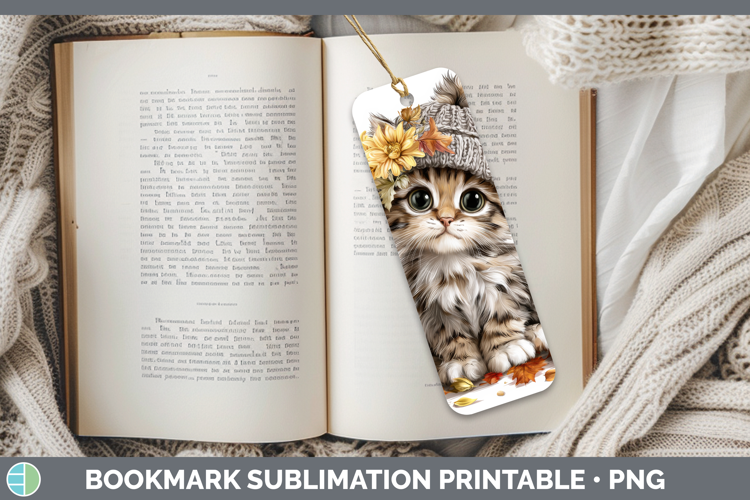Kitten Bookmark Animals Knit Hat Sublimation Printable Desig