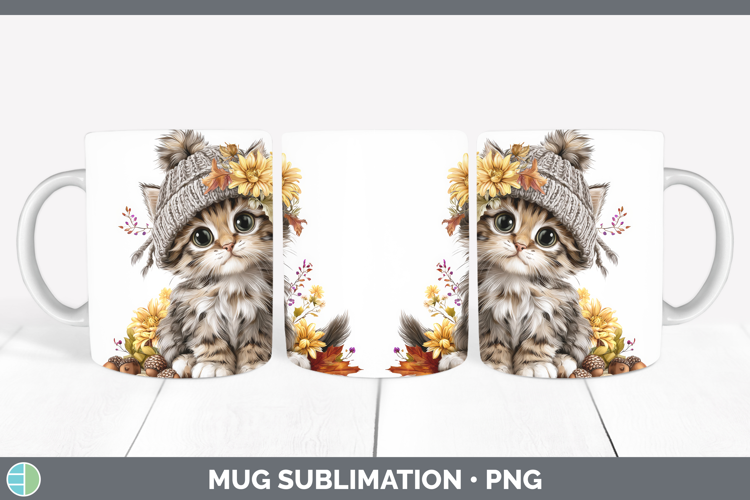 Kitten Mug Wrap Animals Knit Hat Sublimation Coffee Cup Desi