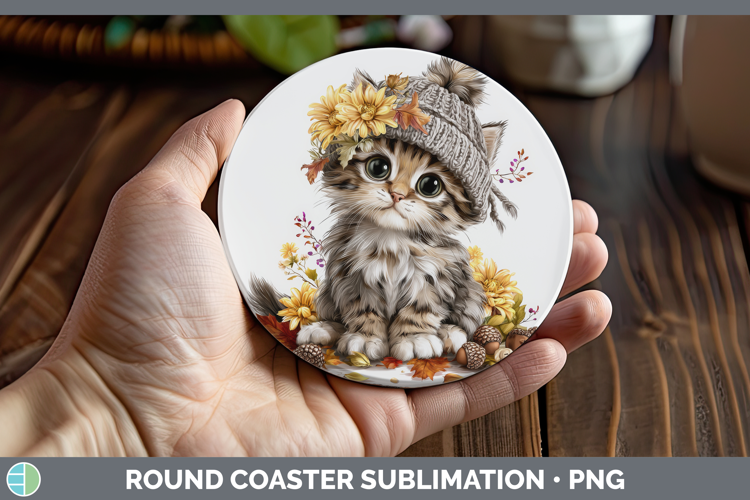 Kitten Round Coaster Animals Knit Hat Sublimation Coaster De