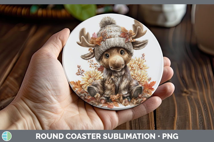 Moose Round Coaster Animals Knit Hat Sublimation Coaster Des