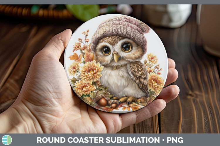 Owl Round Coaster Animals Knit Hat Sublimation Coaster Desig