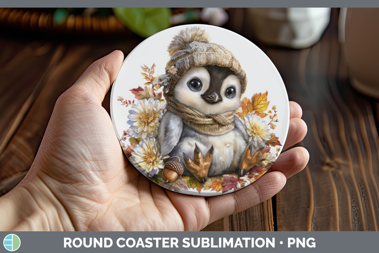 Penguin Round Coaster Animals Knit Hat Sublimation Coaster D
