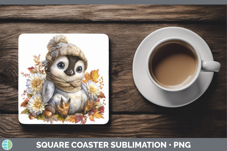 Penguin Square Coaster Animals Knit Hat Sublimation Coaster