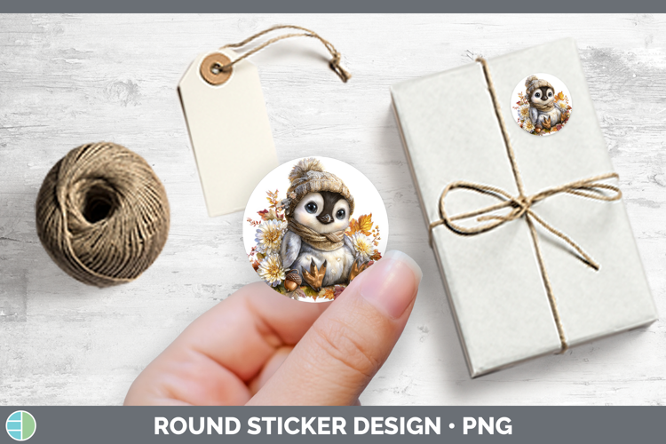 Animals Knit Hat Penguin Stickers | Round Labels Designs