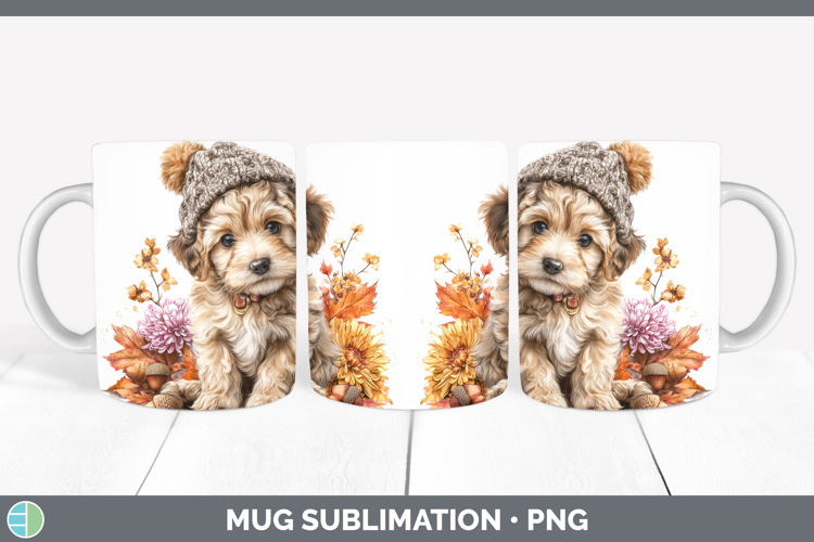 Puppy Mug Wrap Animals Knit Hat Sublimation Coffee Cup Desig