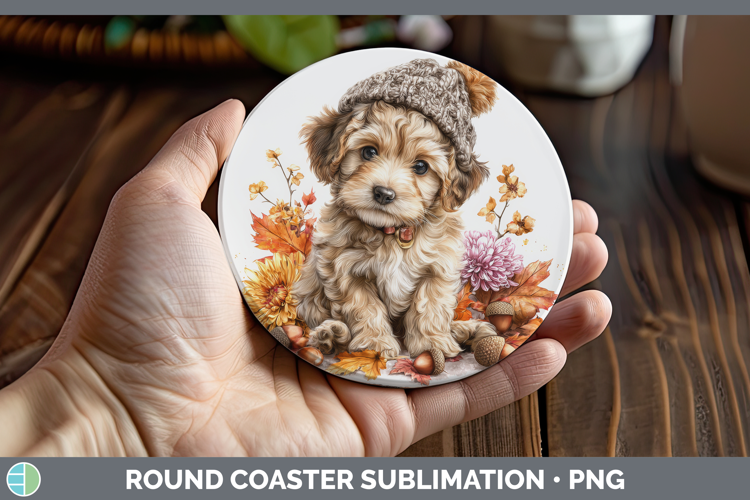 Puppy Round Coaster Animals Knit Hat Sublimation Coaster Des