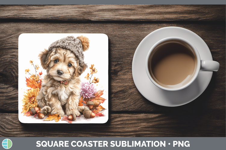 Puppy Square Coaster Animals Knit Hat Sublimation Coaster De