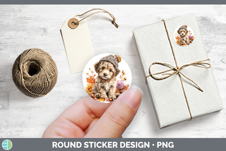 Animals Knit Hat Puppy Stickers | Round Labels Designs