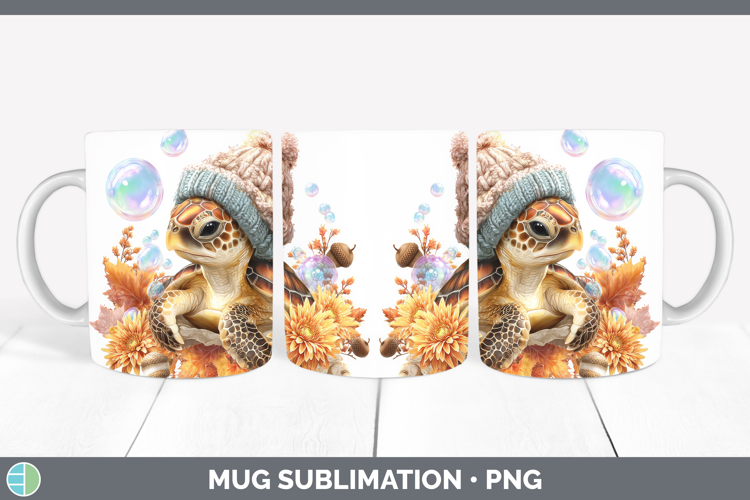 Sea Turtle Mug Wrap Animals Knit Hat Sublimation Coffee Cup