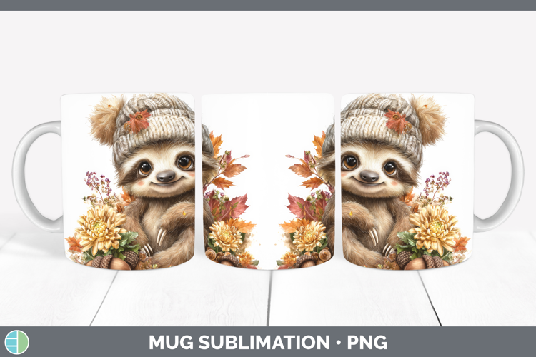Sloth Mug Wrap Animals Knit Hat Sublimation Coffee Cup Desig