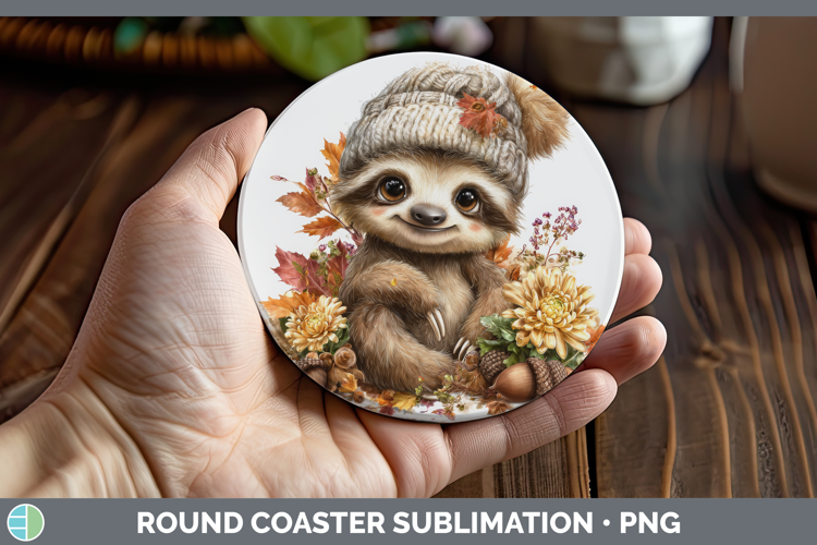 Sloth Round Coaster Animals Knit Hat Sublimation Coaster Des