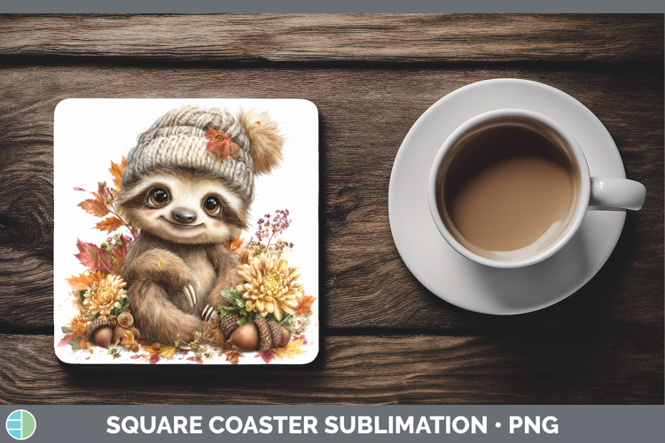 Sloth Square Coaster Animals Knit Hat Sublimation Coaster De