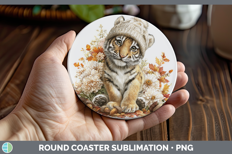 Tiger Round Coaster Animals Knit Hat Sublimation Coaster Des