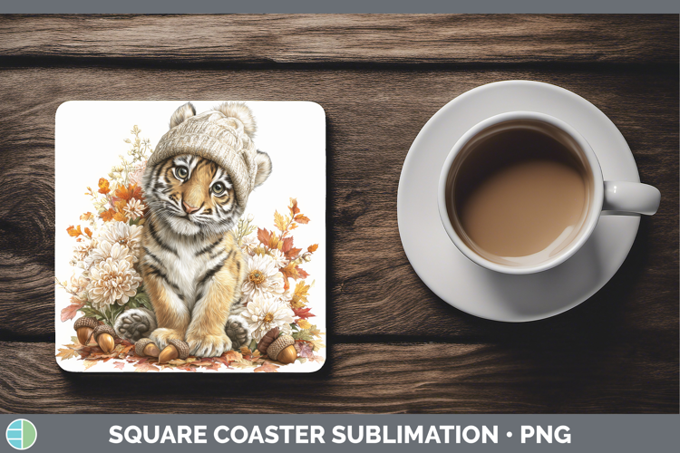 Tiger Square Coaster Animals Knit Hat Sublimation Coaster De