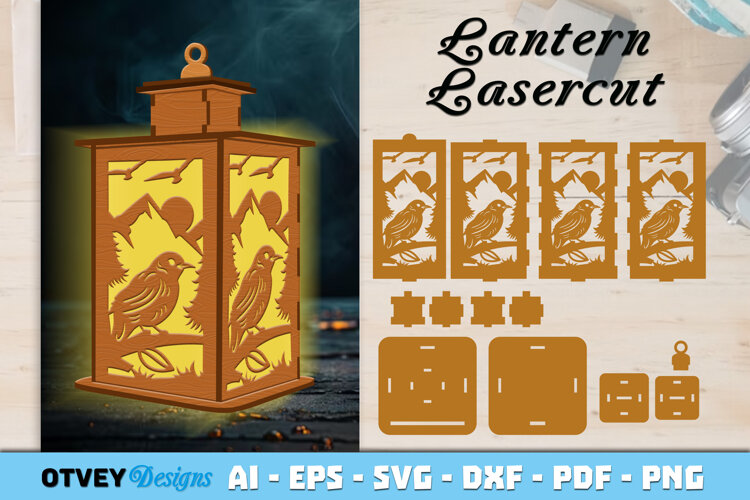 Woodland Animals Lantern Laser Cut SVG example image 1