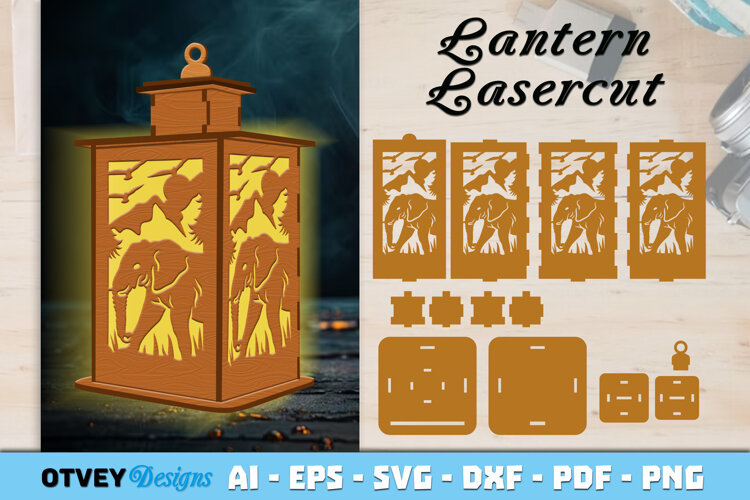 Woodland Animals Lantern Laser Cut SVG example image 1