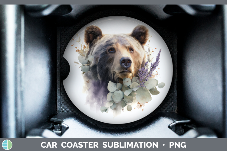Bear Animals Lavender and Eucalyptus Car Coaster Sublimation