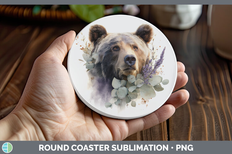 GorgeousAnimals Lavender and Eucalyptus Round Coaster design.