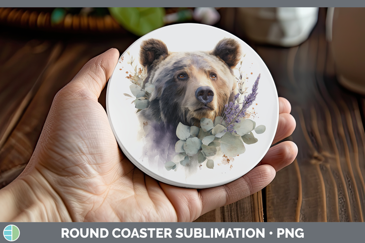 Bear Animals Lavender and Eucalyptus Round Coaster Sublimati