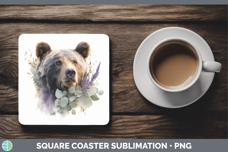 Bear Animals Lavender and Eucalyptus Square Coaster Sublimat