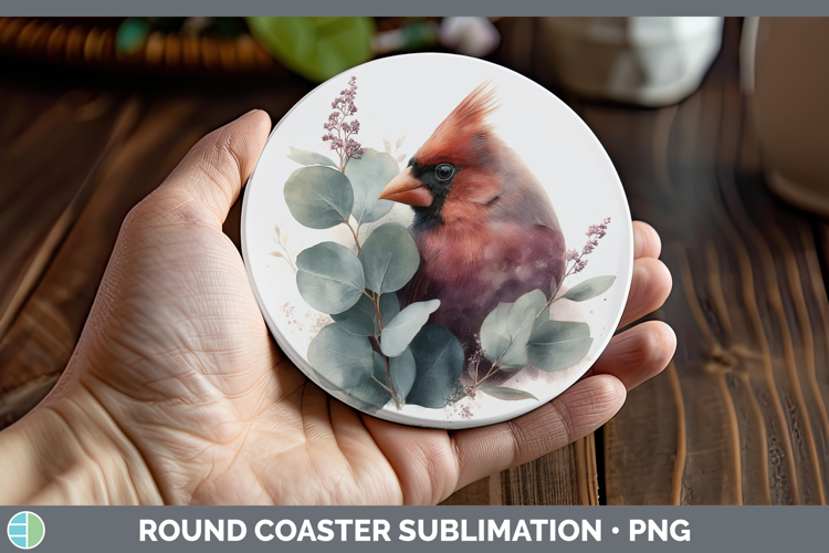 Cardinal Animals Lavender and Eucalyptus Round Coaster Subli