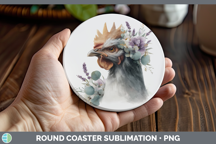 Chicken Animals Lavender and Eucalyptus Round Coaster Sublim