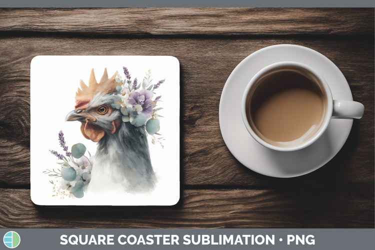 Chicken Animals Lavender and Eucalyptus Square Coaster Subli